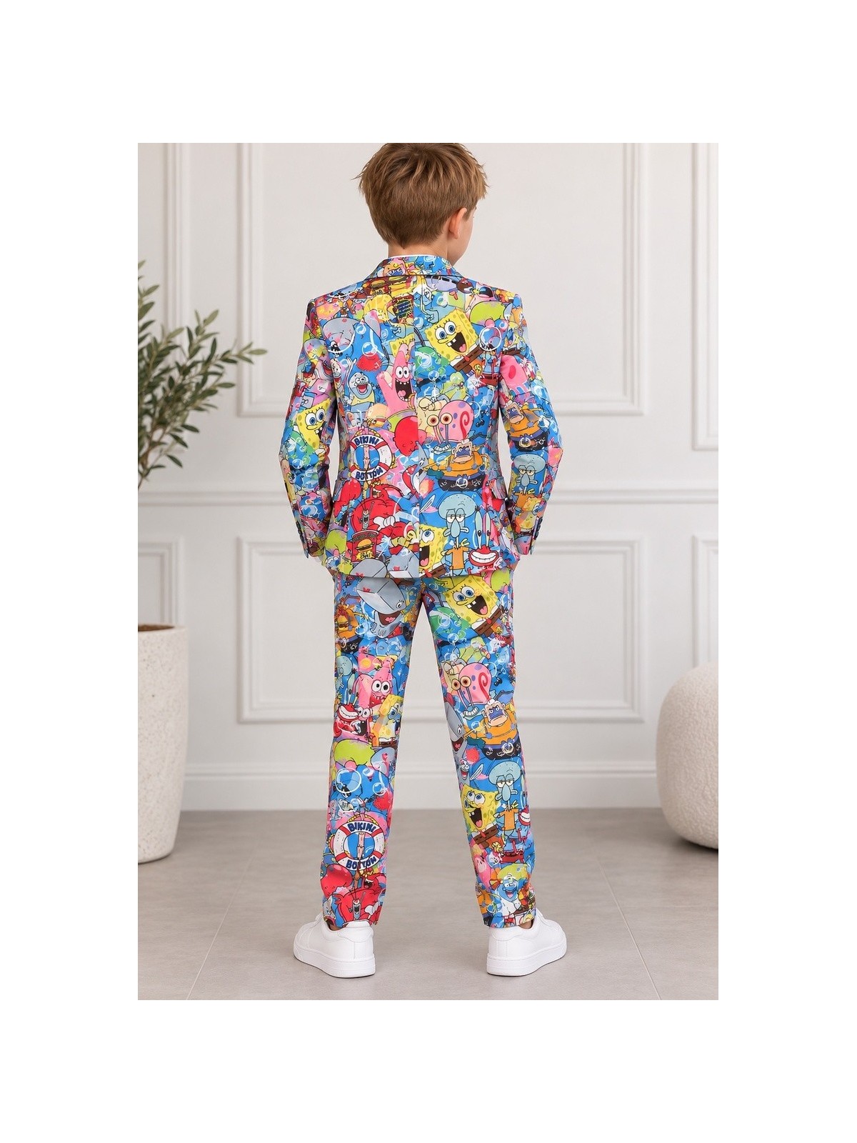 OPPOSUITS KOLOROWY GARNITUR DLA CHŁOPCA SPONGEBOB FRENZY 3-CZĘŚCIOWY MARYNARKA , SPODNIE I KRAWAT OSBO-1015