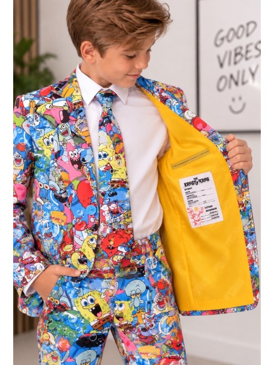 OPPOSUITS KOLOROWY GARNITUR DLA CHŁOPCA SPONGEBOB FRENZY 3-CZĘŚCIOWY MARYNARKA , SPODNIE I KRAWAT OSBO-1015