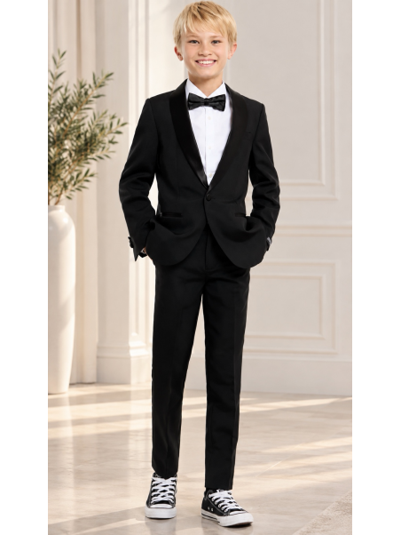 OPPOSUITS GARNITUR SMOKING GŁADKI CZARNY JES SET BLACK 3-CZĘŚCIOWY MARYNARKA , SPODNIE I MUCHAOTTB-1001
