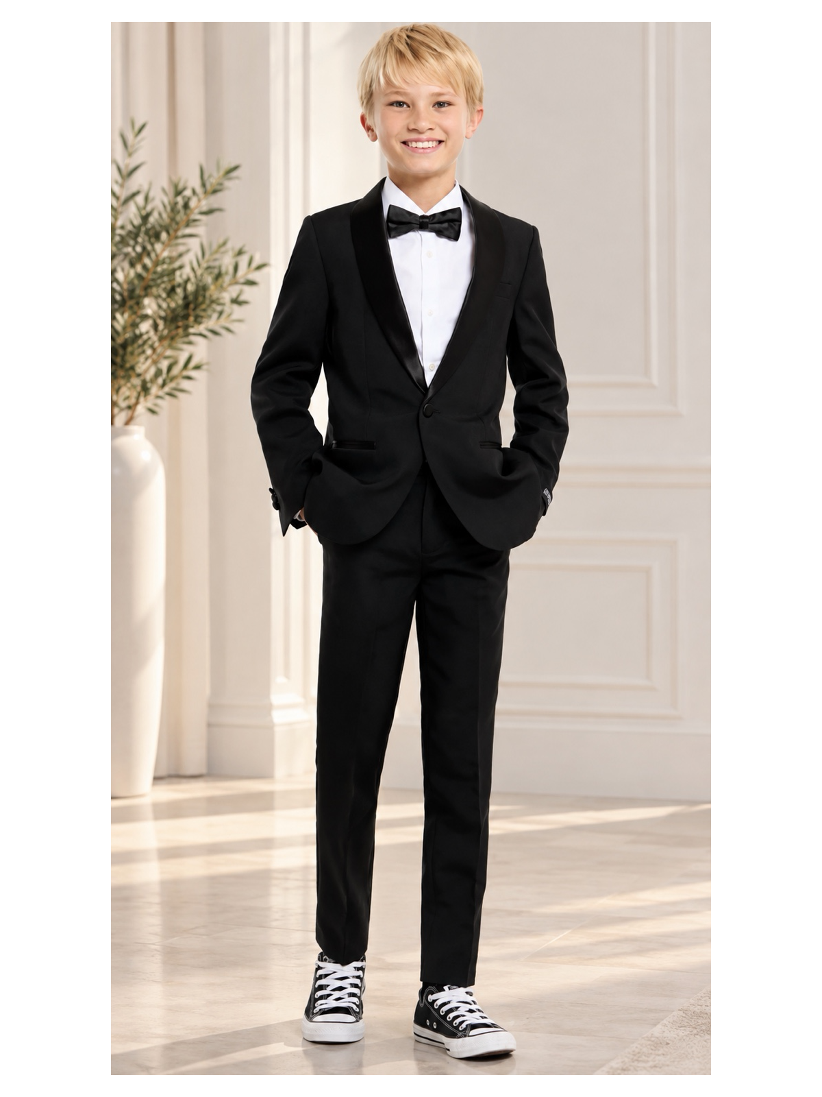 OPPOSUITS GARNITUR SMOKING GŁADKI CZARNY JES SET BLACK 3-CZĘŚCIOWY MARYNARKA , SPODNIE I MUCHAOTTB-1001