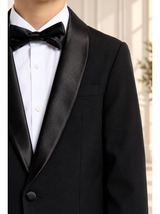 OPPOSUITS GARNITUR SMOKING GŁADKI CZARNY JES SET BLACK 3-CZĘŚCIOWY MARYNARKA , SPODNIE I MUCHAOTTB-1001