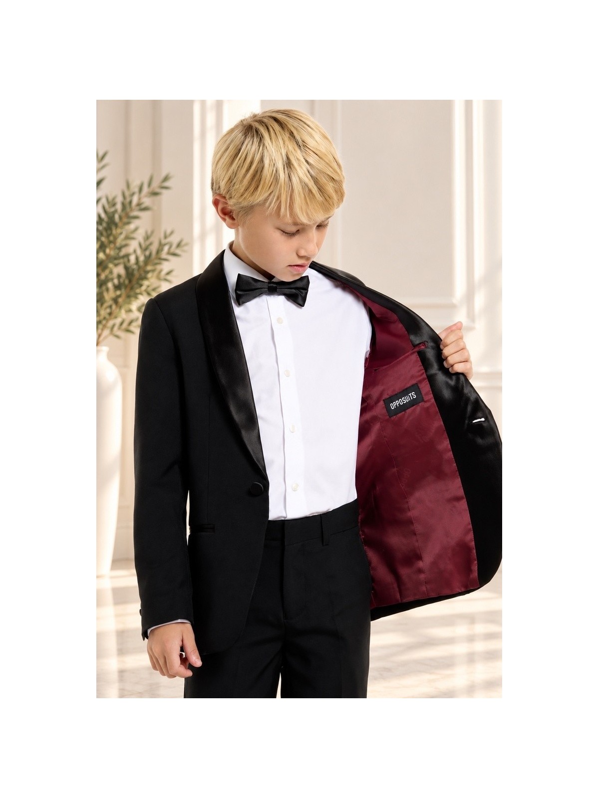 OPPOSUITS GARNITUR SMOKING GŁADKI CZARNY JES SET BLACK 3-CZĘŚCIOWY MARYNARKA , SPODNIE I MUCHAOTTB-1001