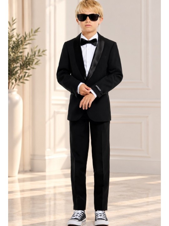OPPOSUITS GARNITUR SMOKING GŁADKI CZARNY JES SET BLACK 3-CZĘŚCIOWY MARYNARKA , SPODNIE I MUCHAOTTB-1001