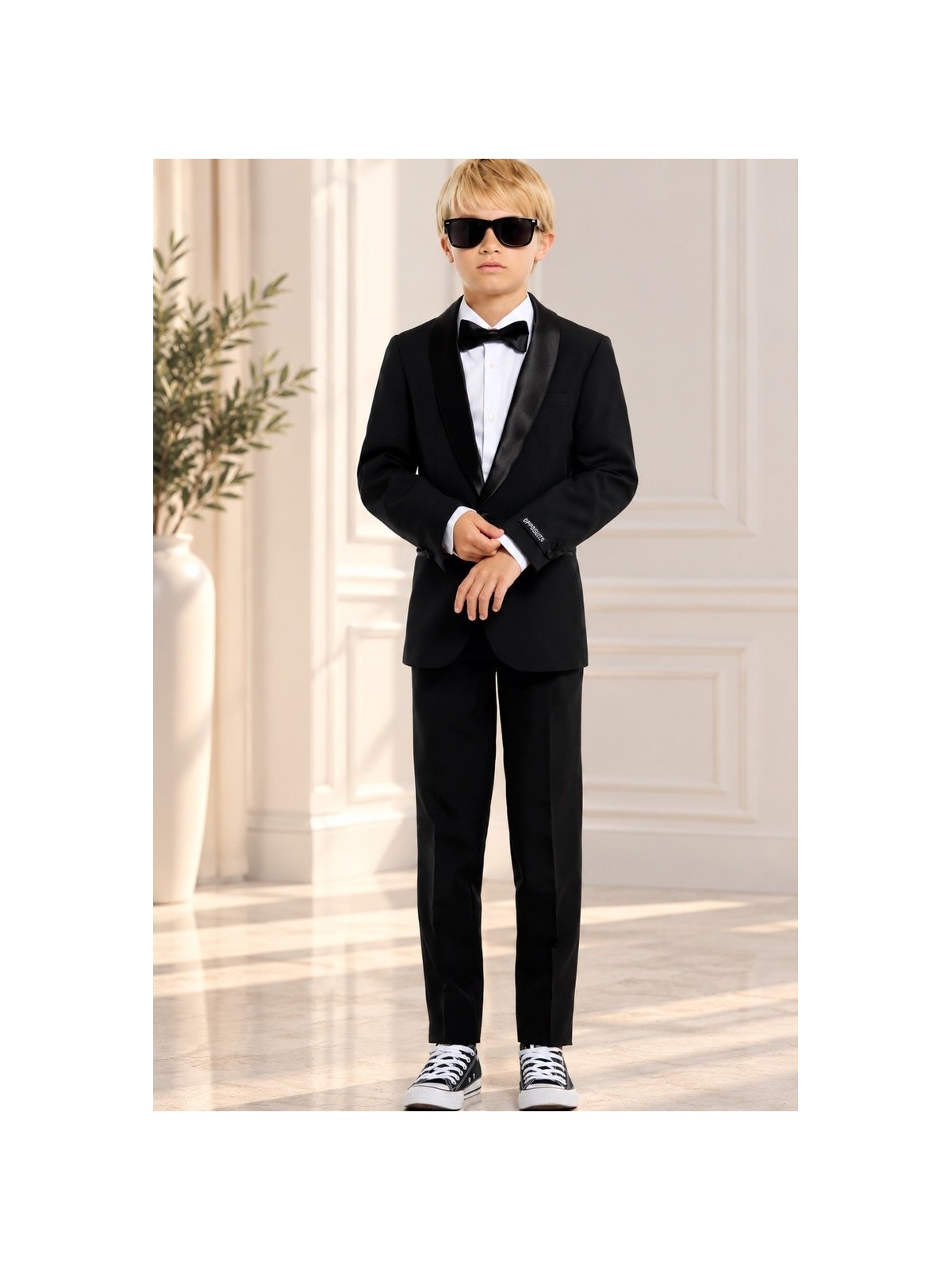 OPPOSUITS GARNITUR SMOKING GŁADKI CZARNY JES SET BLACK 3-CZĘŚCIOWY MARYNARKA , SPODNIE I MUCHAOTTB-1001