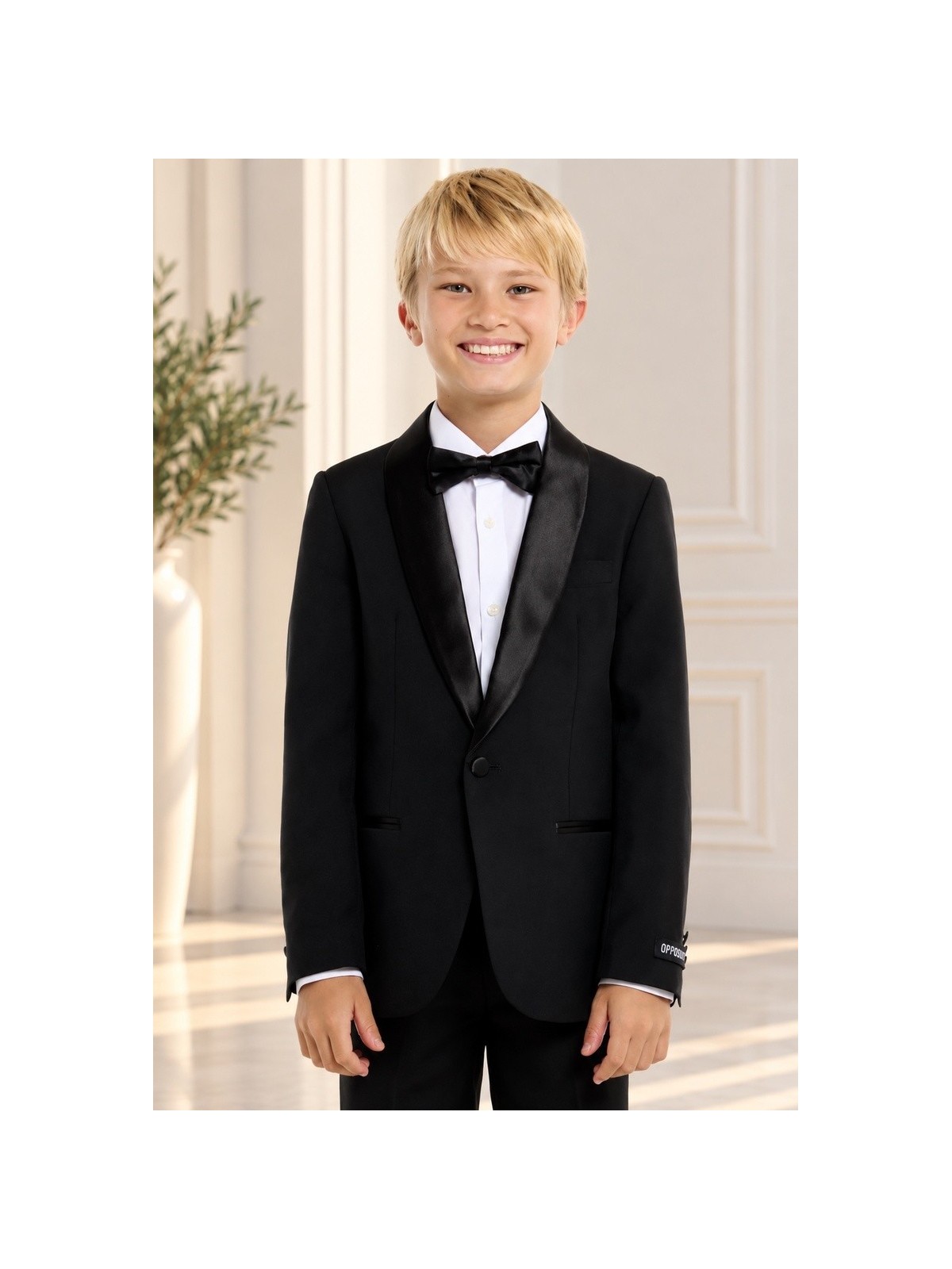 OPPOSUITS GARNITUR SMOKING GŁADKI CZARNY JES SET BLACK 3-CZĘŚCIOWY MARYNARKA , SPODNIE I MUCHAOTTB-1001
