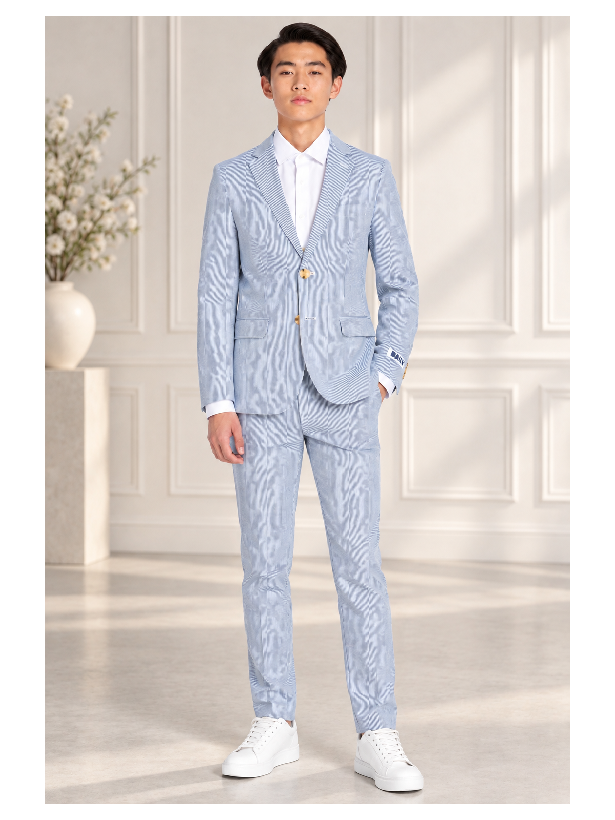 DAILY BY OPPOSUITS GARNITUR CHŁOPIĘCY W PASKI BIAŁE I NIEBIESKIE KOLEKCJA DAILY SERSUCKER DATS-1004
