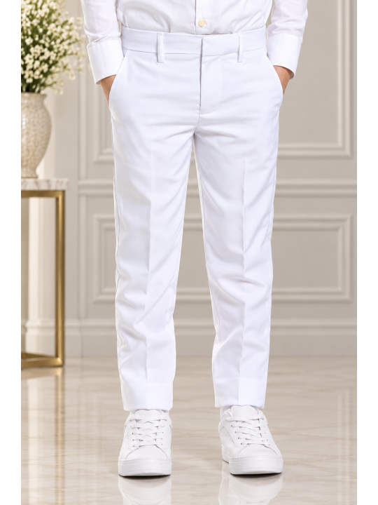 OPPOSUITS GARNITUR DLA CHŁOPCA BIAŁY GŁADKI WHITE KNIGHT 3-CZĘŚCIOWY MARYNARKA, SPODNIE I KRAWAT OSTB-0009