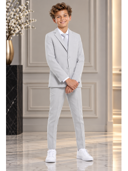 OPPOSUITS GARNITUR DLA CHŁOPCA SZARY GŁADKI  GROOVY GREY 3-CZĘŚCIOWY MARYNARKA , SPODNIE I KRAWAT OSB-0021
