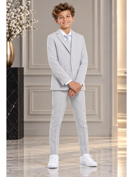 OPPOSUITS GARNITUR DLA CHŁOPCA SZARY GŁADKI  GROOVY GREY 3-CZĘŚCIOWY MARYNARKA , SPODNIE I KRAWAT OSB-0021