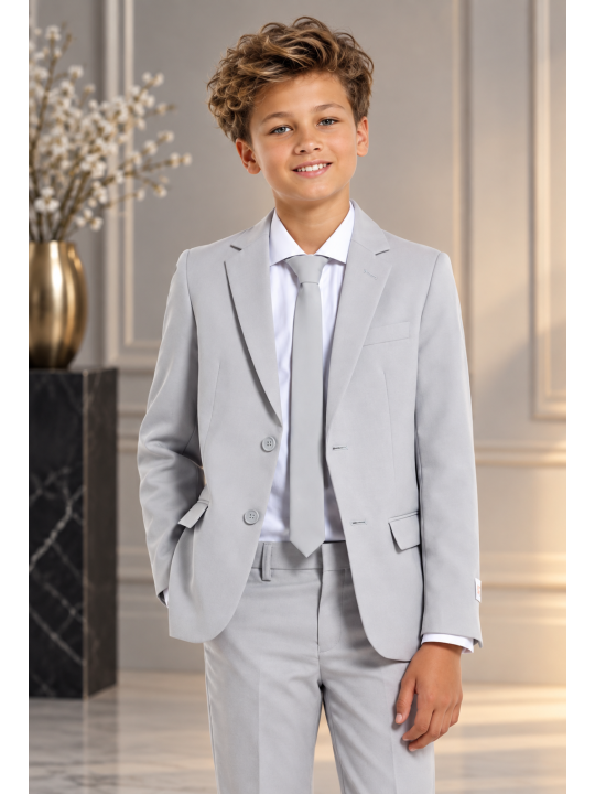 OPPOSUITS GARNITUR DLA CHŁOPCA SZARY GŁADKI  GROOVY GREY 3-CZĘŚCIOWY MARYNARKA , SPODNIE I KRAWAT OSB-0021
