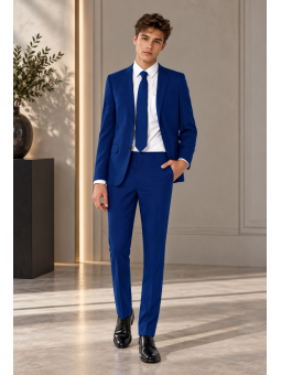 OPPOSUITS GARNITUR CHŁOPIĘCY NIEBIESKI GŁADKI NAVY ROYALE 3-CZĘŚCIOWY MARYNARKA , SPODNIE I KRAWAT OSTB-0007