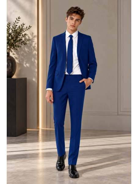 OPPOSUITS GARNITUR CHŁOPIĘCY NIEBIESKI GŁADKI NAVY ROYALE 3-CZĘŚCIOWY MARYNARKA , SPODNIE I KRAWAT OSTB-0007