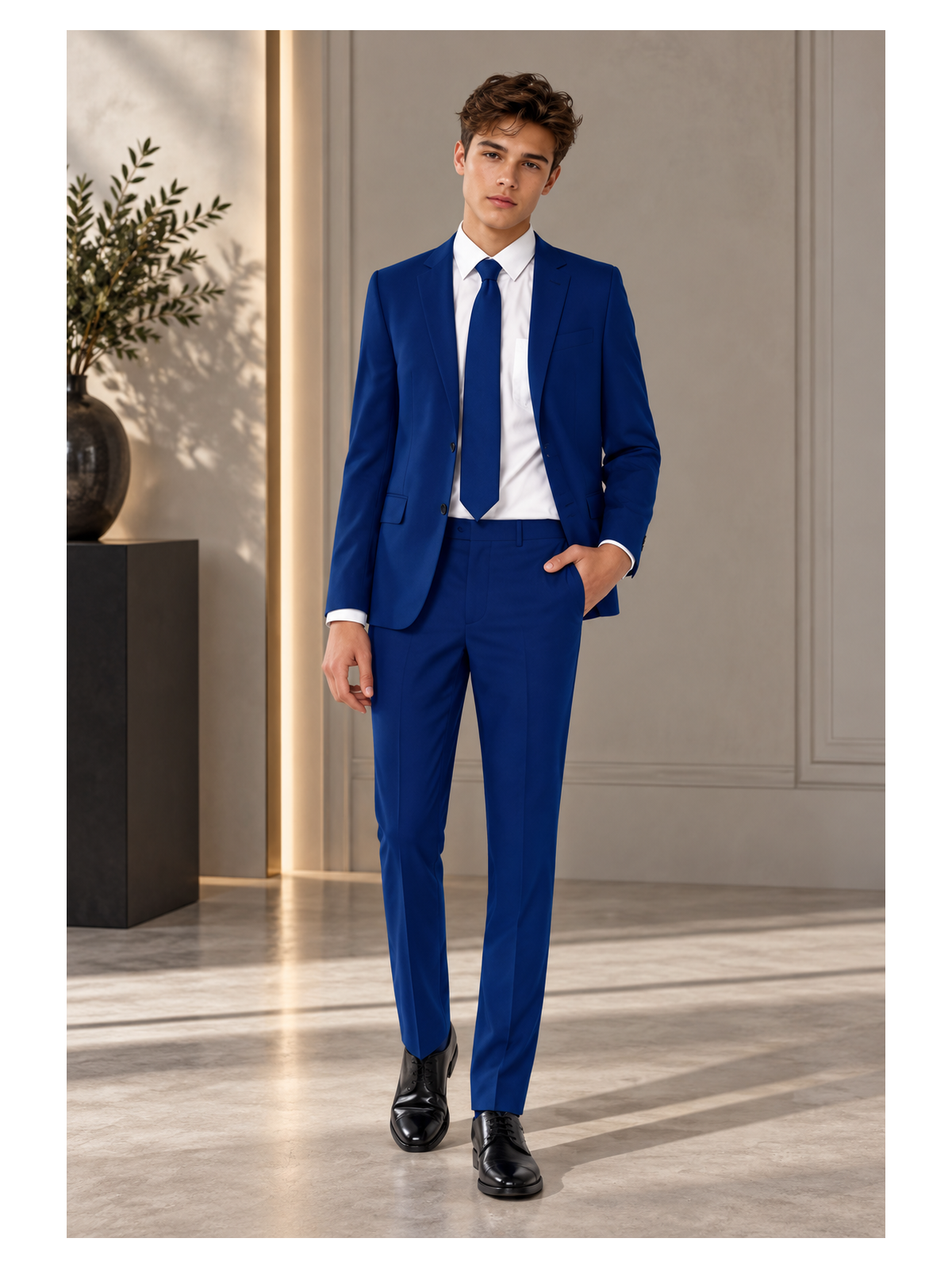 OPPOSUITS GARNITUR CHŁOPIĘCY NIEBIESKI GŁADKI NAVY ROYALE 3-CZĘŚCIOWY MARYNARKA , SPODNIE I KRAWAT OSTB-0007