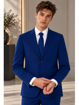 OPPOSUITS GARNITUR CHŁOPIĘCY NIEBIESKI GŁADKI NAVY ROYALE 3-CZĘŚCIOWY MARYNARKA , SPODNIE I KRAWAT OSTB-0007