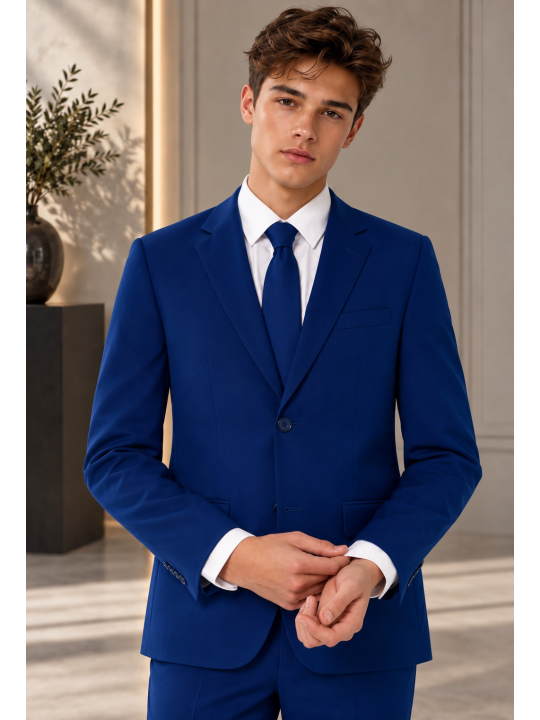 OPPOSUITS GARNITUR CHŁOPIĘCY NIEBIESKI GŁADKI NAVY ROYALE 3-CZĘŚCIOWY MARYNARKA , SPODNIE I KRAWAT OSTB-0007