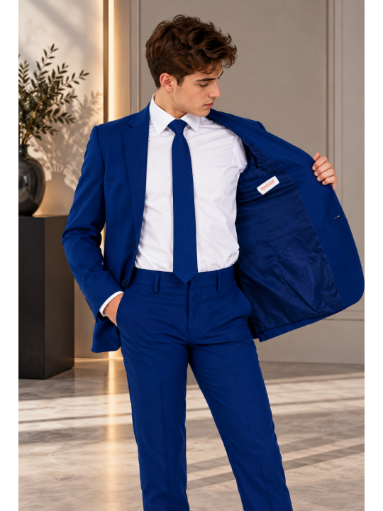 OPPOSUITS GARNITUR CHŁOPIĘCY NIEBIESKI GŁADKI NAVY ROYALE 3-CZĘŚCIOWY MARYNARKA , SPODNIE I KRAWAT OSTB-0007
