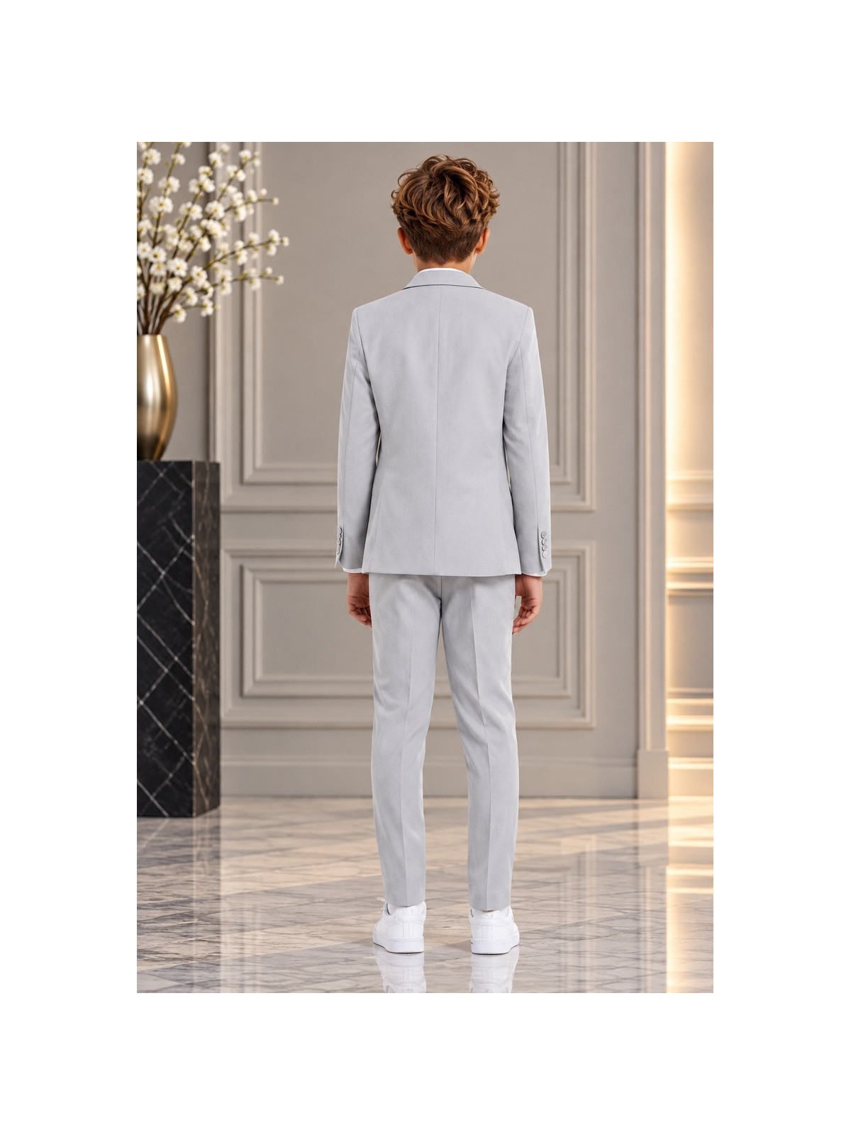 OPPOSUITS GARNITUR DLA CHŁOPCA SZARY GŁADKI  GROOVY GREY 3-CZĘŚCIOWY MARYNARKA , SPODNIE I KRAWAT OSB-0021