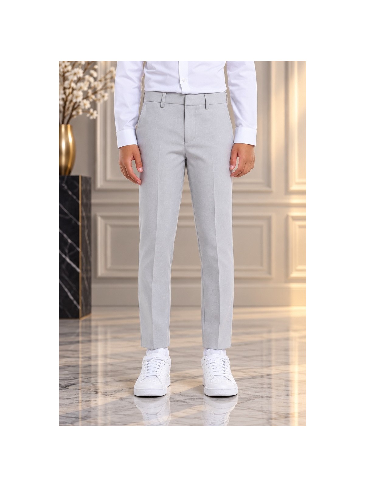 OPPOSUITS GARNITUR DLA CHŁOPCA SZARY GŁADKI  GROOVY GREY 3-CZĘŚCIOWY MARYNARKA , SPODNIE I KRAWAT OSB-0021