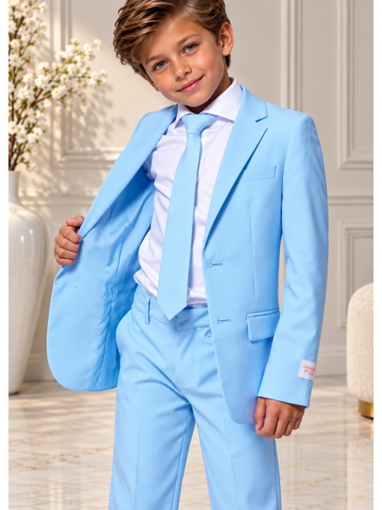 OPPOSUITS GARNITUR CHŁOPIĘCY BŁĘKITNY GŁADKI COOL BLUE 3-CZEIOWY MARYNARKA , SPODNIE I KRAWAT OSBO-1001