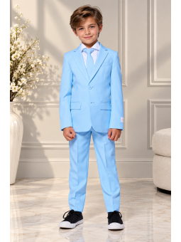 OPPOSUITS GARNITUR CHŁOPIĘCY BŁĘKITNY GŁADKI COOL BLUE 3-CZEIOWY MARYNARKA , SPODNIE I KRAWAT OSBO-1001