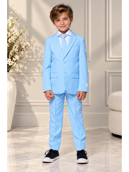 OPPOSUITS GARNITUR CHŁOPIĘCY BŁĘKITNY GŁADKI COOL BLUE 3-CZEIOWY MARYNARKA , SPODNIE I KRAWAT OSBO-1001