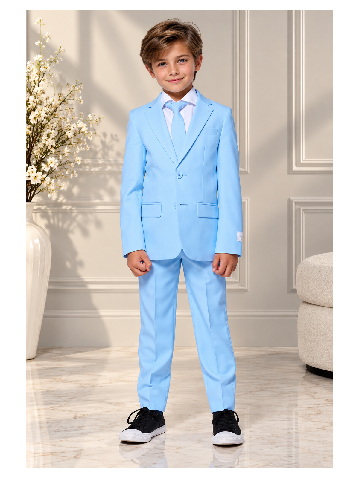 OPPOSUITS GARNITUR CHŁOPIĘCY BŁĘKITNY GŁADKI COOL BLUE 3-CZEIOWY MARYNARKA , SPODNIE I KRAWAT OSBO-1001