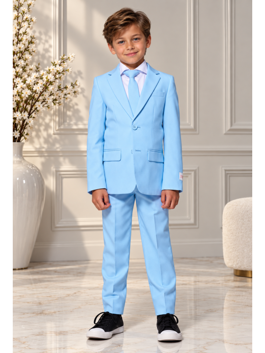 OPPOSUITS GARNITUR CHŁOPIĘCY BŁĘKITNY GŁADKI COOL BLUE 3-CZEIOWY MARYNARKA , SPODNIE I KRAWAT OSBO-1001