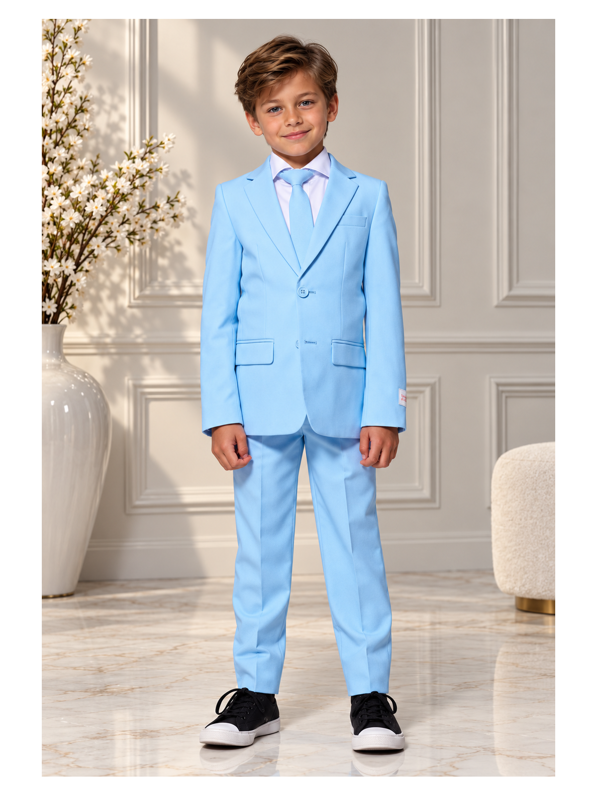 OPPOSUITS GARNITUR CHŁOPIĘCY BŁĘKITNY GŁADKI COOL BLUE 3-CZEIOWY MARYNARKA , SPODNIE I KRAWAT OSBO-1001