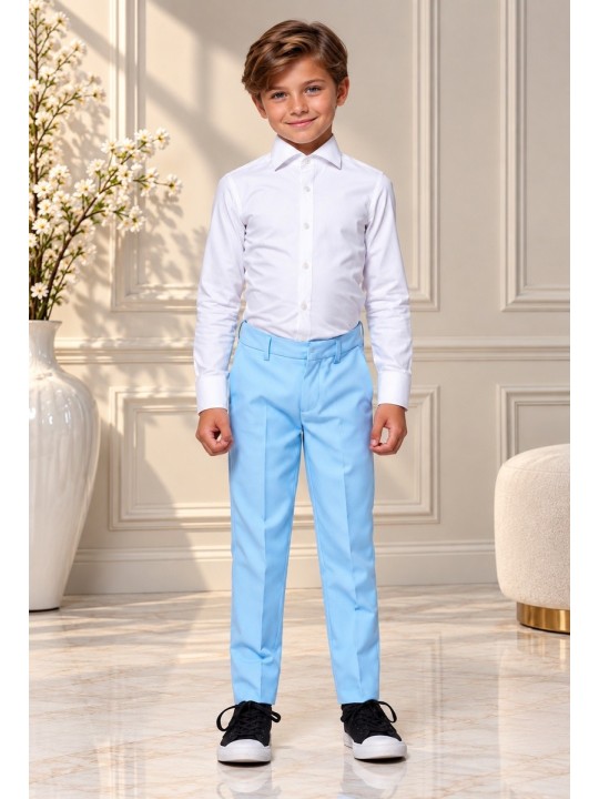 OPPOSUITS GARNITUR CHŁOPIĘCY BŁĘKITNY GŁADKI COOL BLUE 3-CZEIOWY MARYNARKA , SPODNIE I KRAWAT OSBO-1001