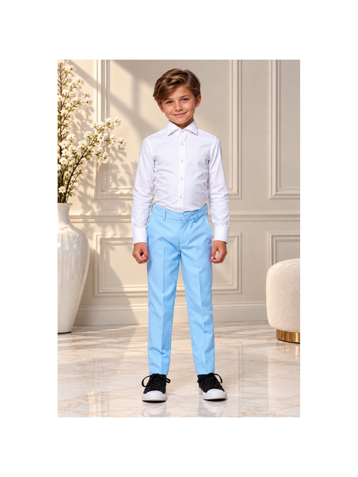 OPPOSUITS GARNITUR CHŁOPIĘCY BŁĘKITNY GŁADKI COOL BLUE 3-CZEIOWY MARYNARKA , SPODNIE I KRAWAT OSBO-1001