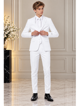 OPPOSUITS GARNITUR CHŁOPIĘCY BIAŁY GŁADKI WHITE KNIGHT 3-CZĘŚCIOWY MARYNARKA , SPODNIE I KRAWAT OSTB-0009