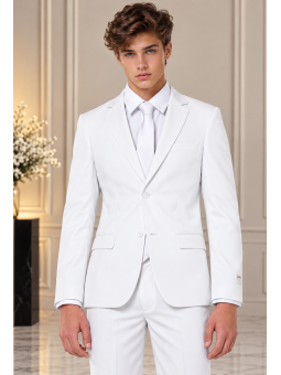 OPPOSUITS GARNITUR CHŁOPIĘCY BIAŁY GŁADKI WHITE KNIGHT 3-CZĘŚCIOWY MARYNARKA , SPODNIE I KRAWAT OSTB-0009