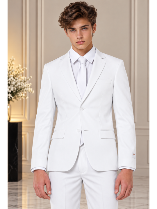 OPPOSUITS GARNITUR CHŁOPIĘCY BIAŁY GŁADKI WHITE KNIGHT 3-CZĘŚCIOWY MARYNARKA , SPODNIE I KRAWAT OSTB-0009