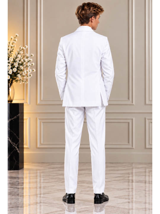 OPPOSUITS GARNITUR CHŁOPIĘCY BIAŁY GŁADKI WHITE KNIGHT 3-CZĘŚCIOWY MARYNARKA , SPODNIE I KRAWAT OSTB-0009