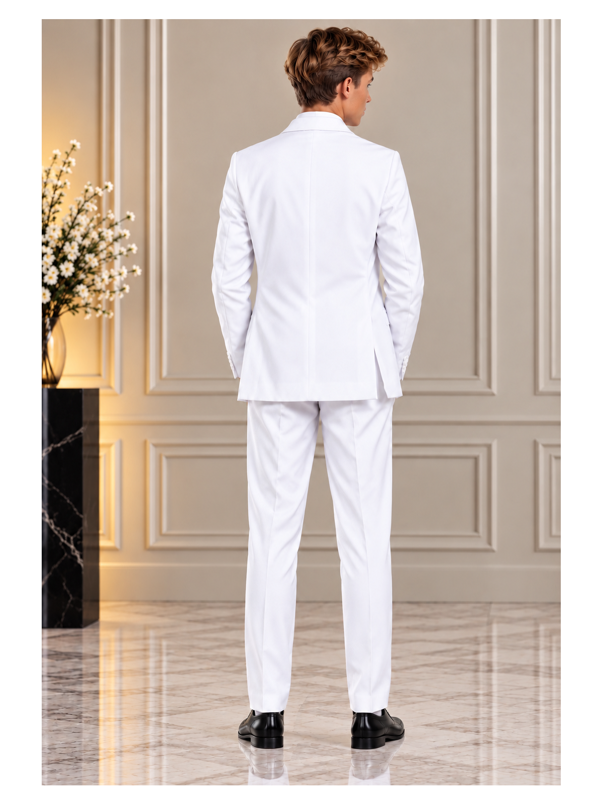 OPPOSUITS GARNITUR CHŁOPIĘCY BIAŁY GŁADKI WHITE KNIGHT 3-CZĘŚCIOWY MARYNARKA , SPODNIE I KRAWAT OSTB-0009