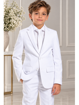 OPPOSUITS GARNITUR DLA CHŁOPCA BIAŁY GŁADKI WHITE KNIGHT 3-CZĘŚCIOWY MARYNARKA, SPODNIE I KRAWAT OSTB-0009