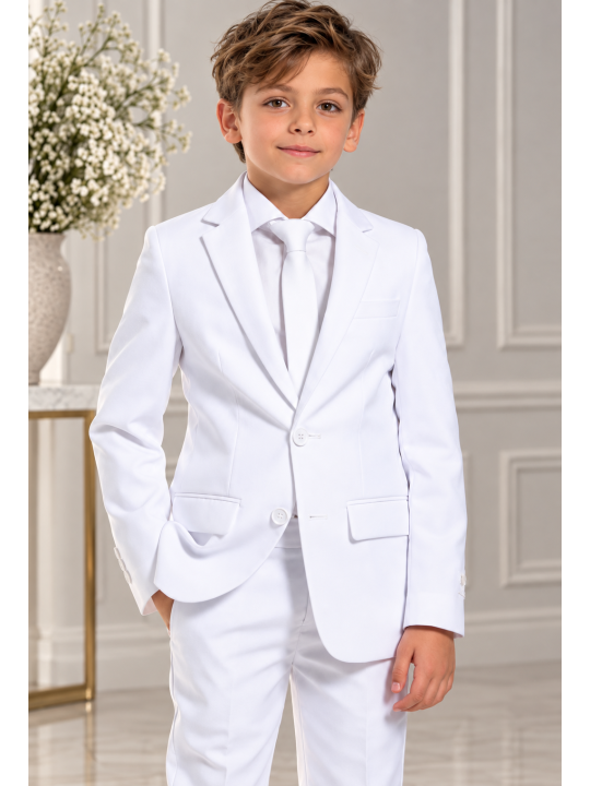 OPPOSUITS GARNITUR DLA CHŁOPCA BIAŁY GŁADKI WHITE KNIGHT 3-CZĘŚCIOWY MARYNARKA, SPODNIE I KRAWAT OSTB-0009