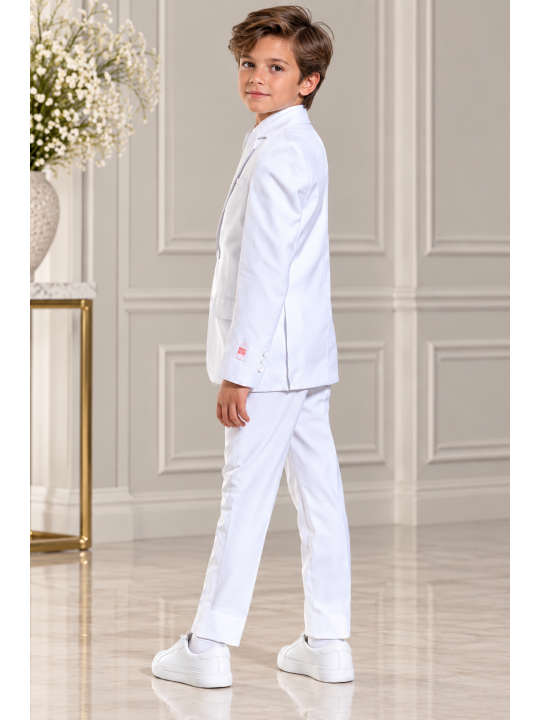 OPPOSUITS GARNITUR DLA CHŁOPCA BIAŁY GŁADKI WHITE KNIGHT 3-CZĘŚCIOWY MARYNARKA, SPODNIE I KRAWAT OSTB-0009