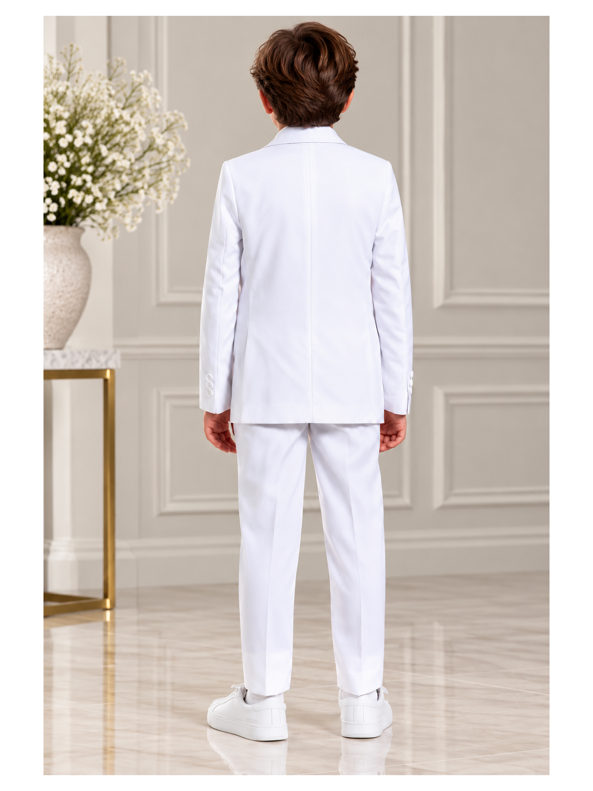 OPPOSUITS GARNITUR DLA CHŁOPCA BIAŁY GŁADKI WHITE KNIGHT 3-CZĘŚCIOWY MARYNARKA, SPODNIE I KRAWAT OSTB-0009