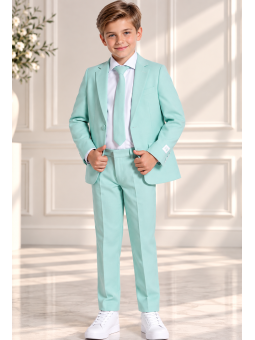 OPPOSUITS GARNITUR DLA CHŁOPCA KOLOR MIĘTOWY GŁADKI MAGIC MINT 3-CZĘŚCIOWY MARYNARKA, SPODNIE I KRAWAT OSBO-1019