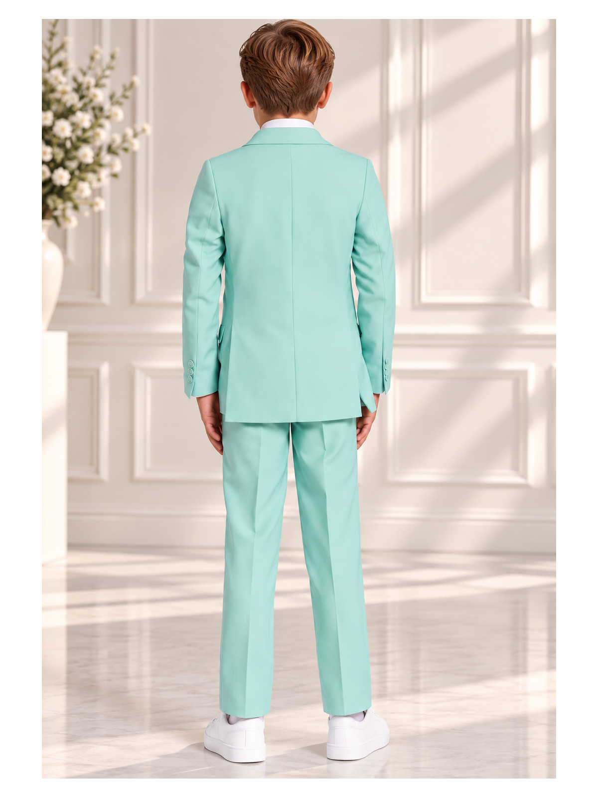 OPPOSUITS GARNITUR DLA CHŁOPCA KOLOR MIĘTOWY GŁADKI MAGIC MINT 3-CZĘŚCIOWY MARYNARKA, SPODNIE I KRAWAT OSBO-1019