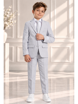 OPPOSUITS GARNITUR DLA CHŁOPCA  SZARY GŁADKI GROOVY GREY 3-CZĘŚCIOWY MARYNARKA , SPODNIE I KRAWAT OSBO-0021