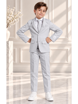 OPPOSUITS GARNITUR DLA CHŁOPCA  SZARY GŁADKI GROOVY GREY 3-CZĘŚCIOWY MARYNARKA , SPODNIE I KRAWAT OSBO-0021