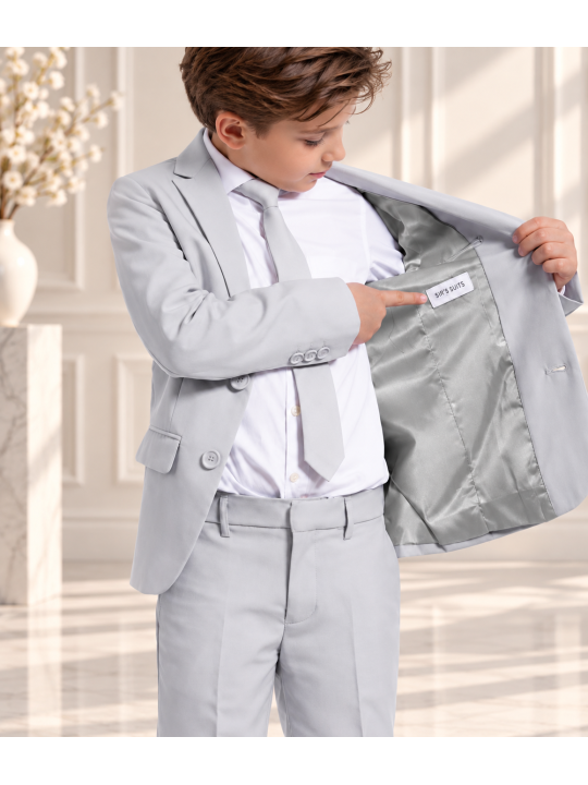 OPPOSUITS GARNITUR DLA CHŁOPCA  SZARY GŁADKI GROOVY GREY 3-CZĘŚCIOWY MARYNARKA , SPODNIE I KRAWAT OSBO-0021
