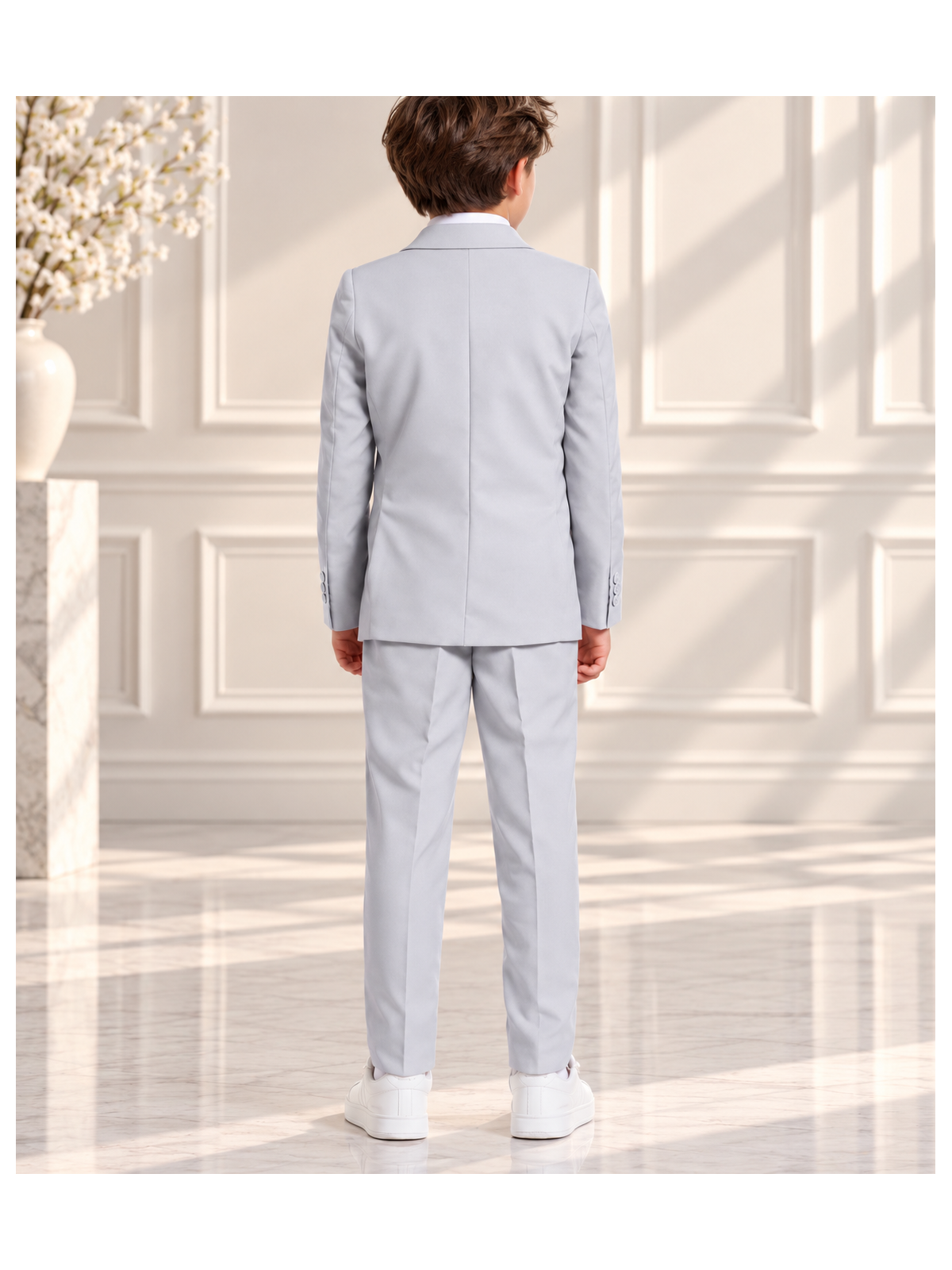 OPPOSUITS GARNITUR DLA CHŁOPCA  SZARY GŁADKI GROOVY GREY 3-CZĘŚCIOWY MARYNARKA , SPODNIE I KRAWAT OSBO-0021