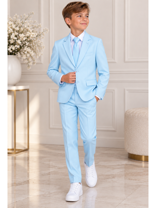 OPPOSUITS GARNITUR DLA CHŁOPCA BŁĘKITNY GŁADKI COOL BLUE 3-CZĘŚCIOWY MARYNARKA , SPODNIE I KARAWAT OSTB-1001