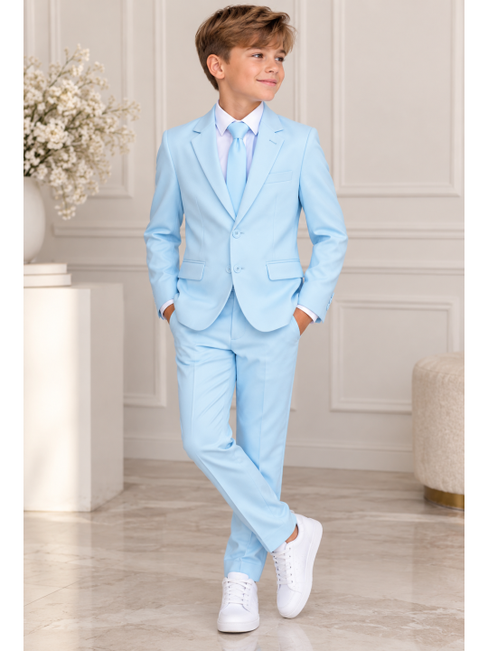 OPPOSUITS GARNITUR DLA CHŁOPCA BŁĘKITNY GŁADKI COOL BLUE 3-CZĘŚCIOWY MARYNARKA , SPODNIE I KARAWAT OSTB-1001