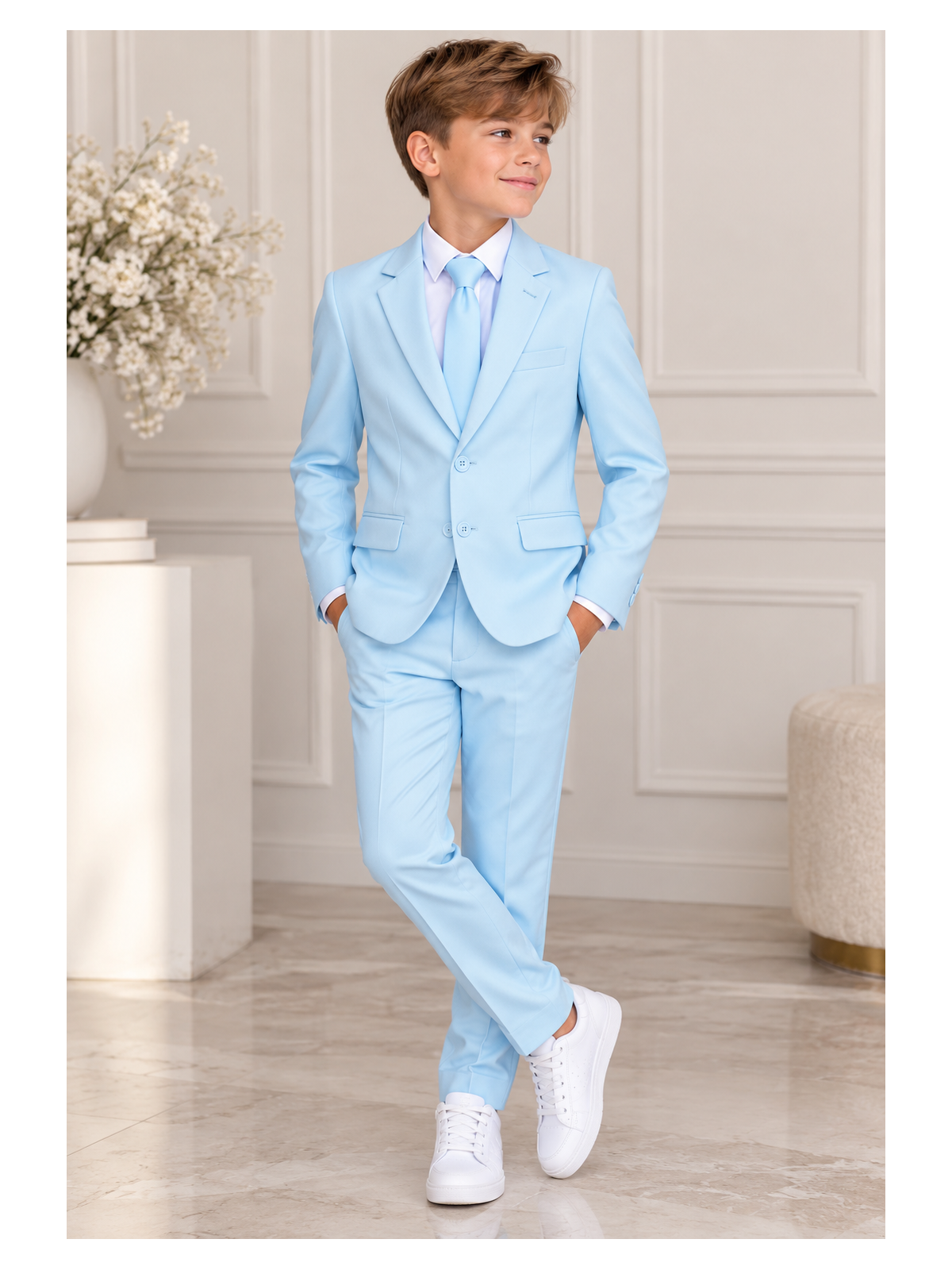 OPPOSUITS GARNITUR DLA CHŁOPCA BŁĘKITNY GŁADKI COOL BLUE 3-CZĘŚCIOWY MARYNARKA , SPODNIE I KARAWAT OSTB-1001