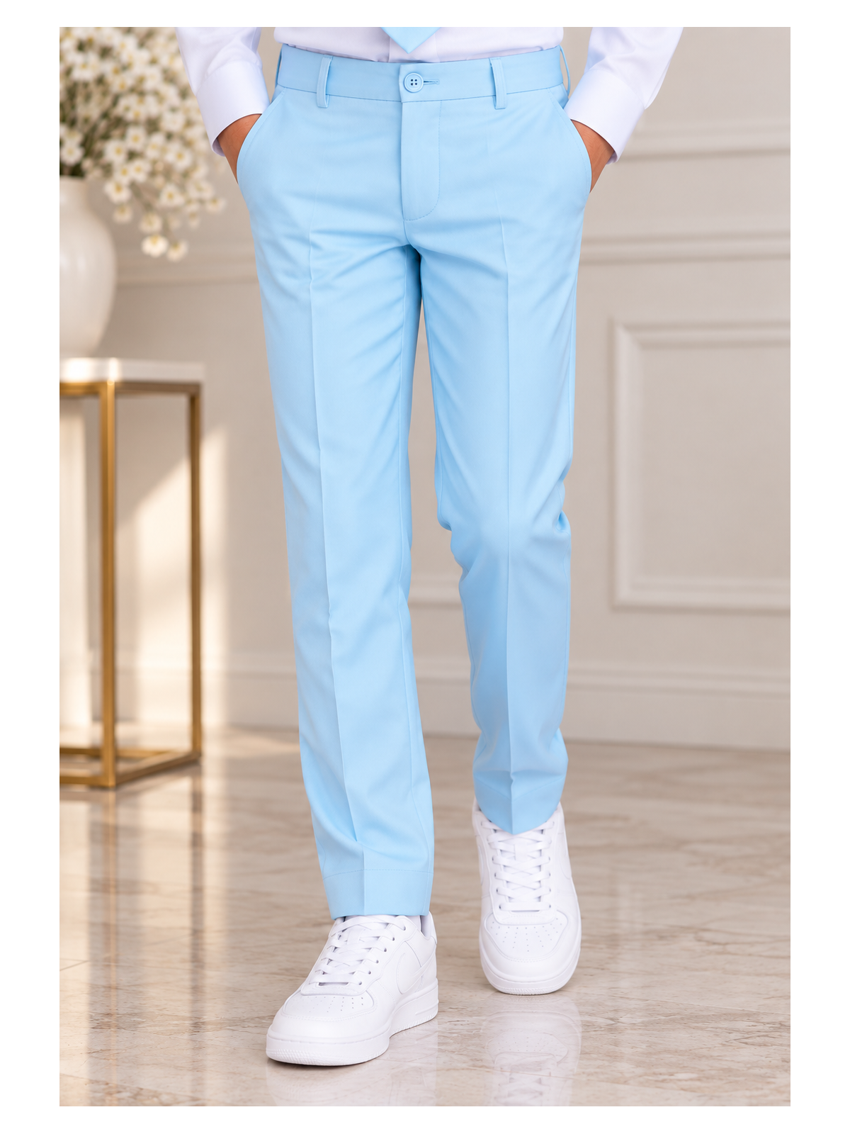 OPPOSUITS GARNITUR DLA CHŁOPCA BŁĘKITNY GŁADKI COOL BLUE 3-CZĘŚCIOWY MARYNARKA , SPODNIE I KARAWAT OSTB-1001