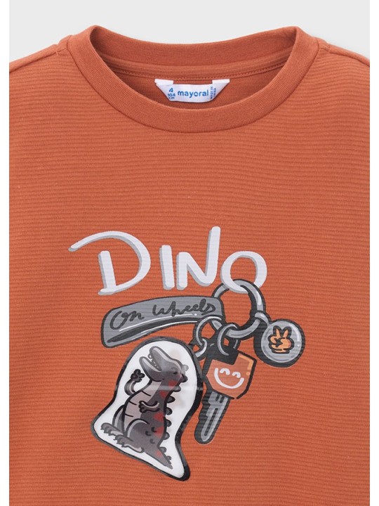 MAYORAL POMARAŃCZOWA BLUZKA CHŁOPIĘCA Z DŁUGIM RĘKAWEM "DINO IN WHEELS" 4010/18